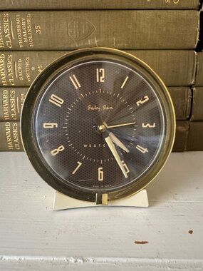 Westclox Vintage Baby Ben Alarm Clock White With Gold Trim Wind Up
